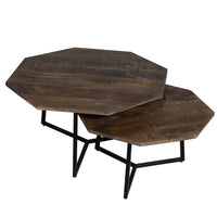 35, 28 Inch 2 Piece Nesting Coffee Table Set, Octagon Top, Mango Wood, Brown and Black - UPT-262386