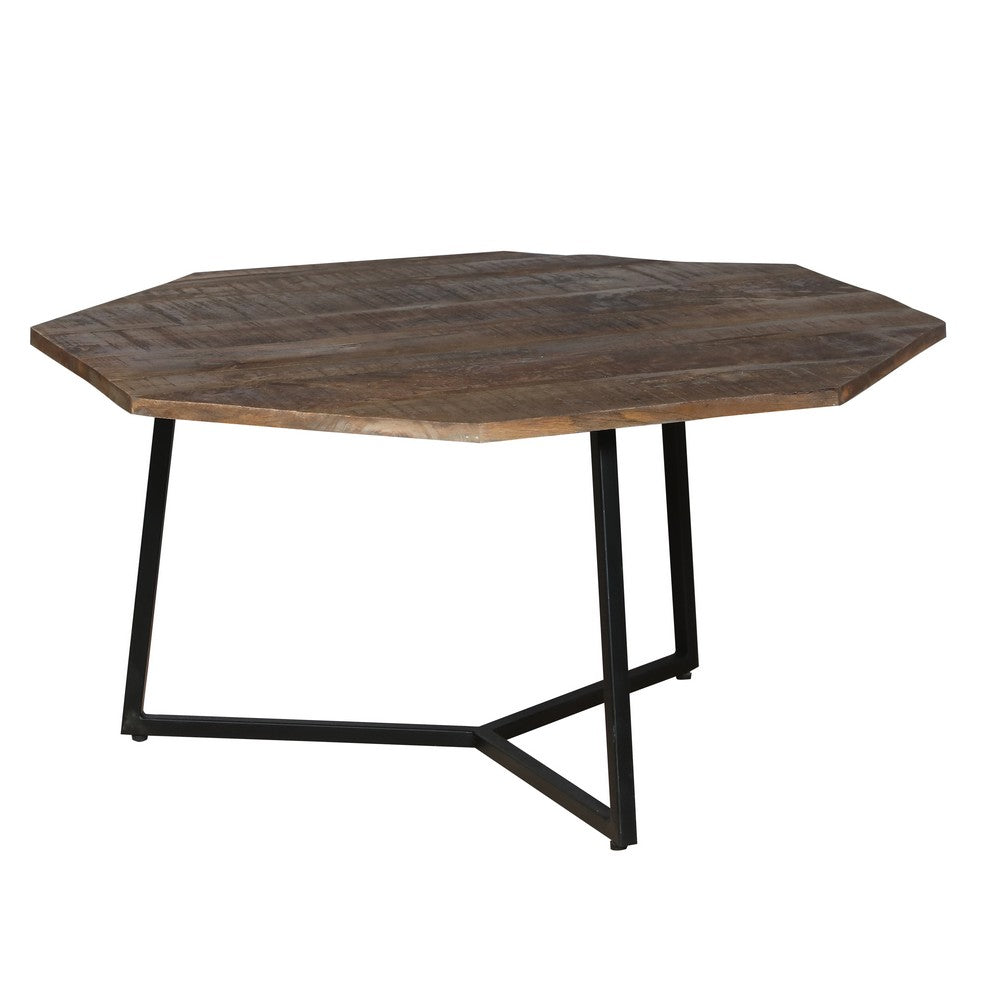 35, 28 Inch 2 Piece Nesting Coffee Table Set, Octagon Top, Mango Wood, Brown and Black - UPT-262386