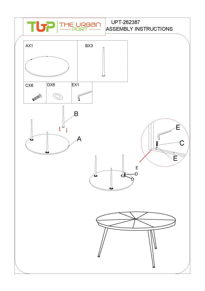 31 Inch Round Mango Wood Coffee Table, Sunburst Design, Tapered Iron Legs, Brown, Black - UPT-262390