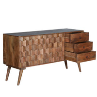 Ero 55 Inch Sideboard Buffet Cabinet, 2 Honeycomb Inlaid Doors, Mango Wood, Natural Brown - UPT-262391