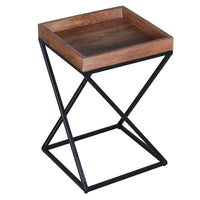 22 Inch Industrial End Side Table with Mango Wood Tray Top, X Shape Iron Frame, Brown, Black - UPT-262393