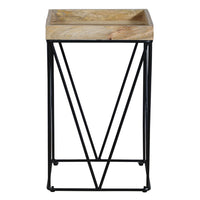 24 Inch Industrial End Side Table, Mango Wood Square Tray Top, V Shape Iron Accent, Brown, Black - UPT-262395