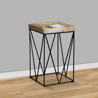 24 Inch Industrial End Side Table, Mango Wood Square Tray Top, V Shape Iron Accent, Brown, Black - UPT-262395