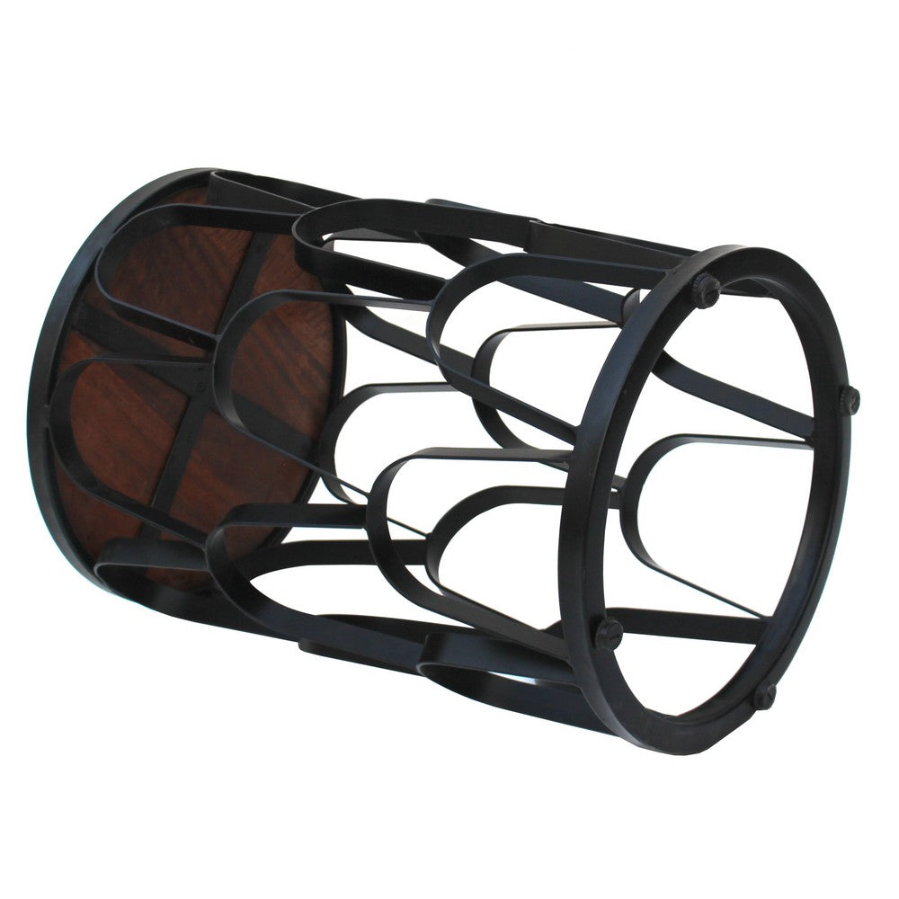 Dex 23 Inch End Side Table, Round Mango Wood Top, Lattice Cut Out Iron Frame, Brown, Black - UPT-262397