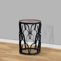 Dex 23 Inch End Side Table, Round Mango Wood Top, Lattice Cut Out Iron Frame, Brown, Black - UPT-262397