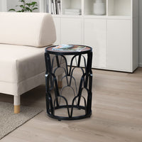 Dex 23 Inch End Side Table, Round Mango Wood Top, Lattice Cut Out Iron Frame, Brown, Black - UPT-262397