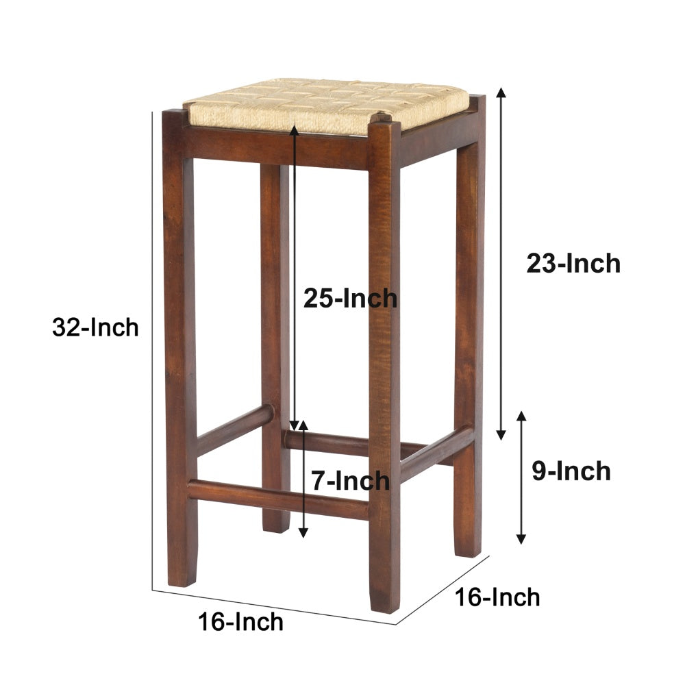 Mango Wood Barstool with Rope Weaved Seat, Brown - UPT-262413