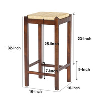 Mango Wood Barstool with Rope Weaved Seat, Brown - UPT-262413