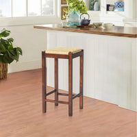 Mango Wood Barstool with Rope Weaved Seat, Brown - UPT-262413