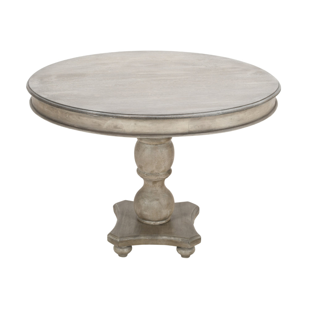 42 Inch Handcrafted Mango Wood Dining Table, Pedestal Base, Round Molded Top, Washed White, Gray - UPT-262414