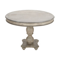 42 Inch Handcrafted Mango Wood Dining Table, Pedestal Base, Round Molded Top, Washed White, Gray - UPT-262414