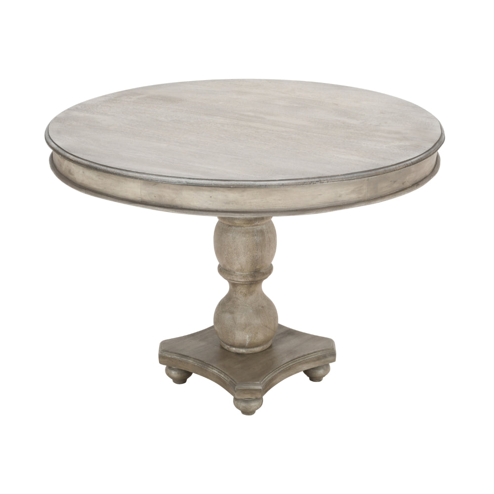 42 Inch Handcrafted Mango Wood Dining Table, Pedestal Base, Round Molded Top, Washed White, Gray - UPT-262414