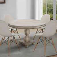 42 Inch Handcrafted Mango Wood Dining Table, Pedestal Base, Round Molded Top, Washed White, Gray - UPT-262414