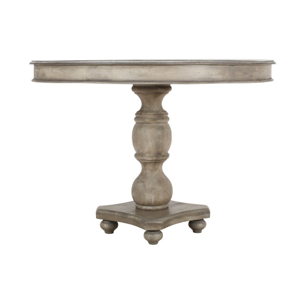 42 Inch Handcrafted Mango Wood Dining Table, Pedestal Base, Round Molded Top, Washed White, Gray - UPT-262414