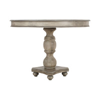 42 Inch Handcrafted Mango Wood Dining Table, Pedestal Base, Round Molded Top, Washed White, Gray - UPT-262414