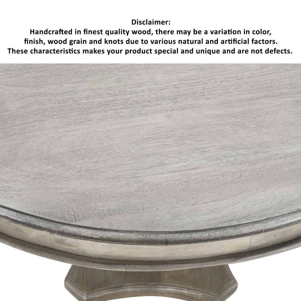 42 Inch Handcrafted Mango Wood Dining Table, Pedestal Base, Round Molded Top, Washed White, Gray - UPT-262414