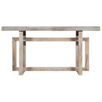 59 Inch Artisan Crafted Farmhouse Console Table with Geometric Interlocked Base, Rustic Light Brown - UPT-262415