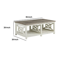 Pari Wooden Rectangle Coffee Table with  X Shape Side Panels, White and Brown