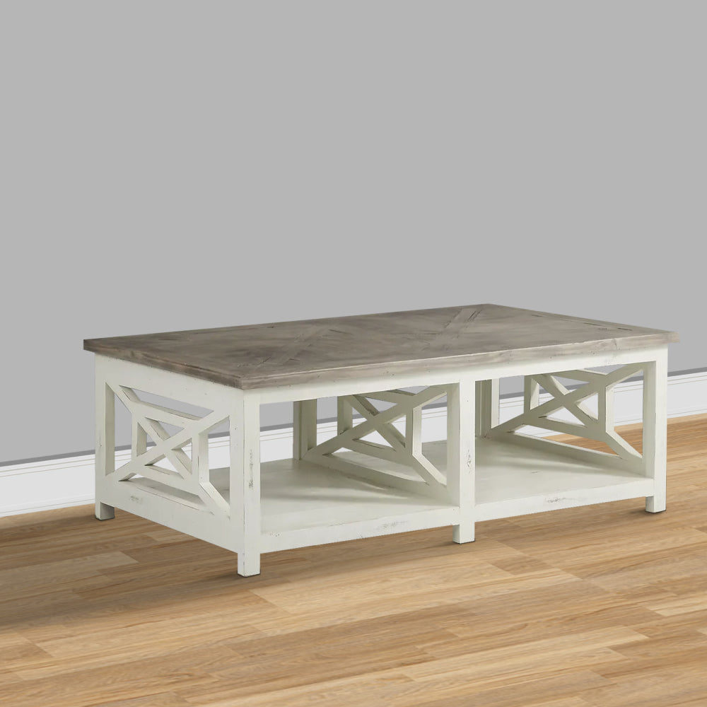 Wooden Rectangle Coffee Table with  X Shape Side Panels, White and Brown - UPT-262890