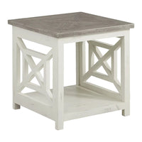 Pari Solid Wood Farmhouse End Table with X Shape Side Panels, White and Brown - UPT-262892