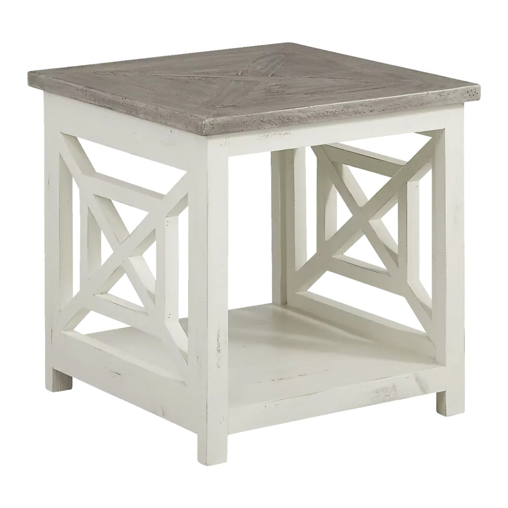 White and brown store farmhouse end table