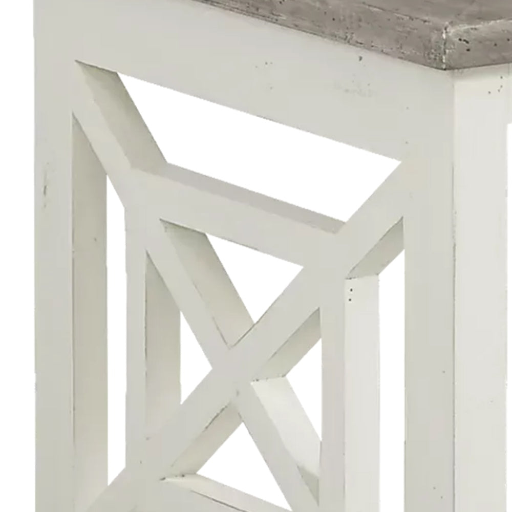 Pari Solid Wood Farmhouse End Table with X Shape Side Panels, White and Brown - UPT-262892