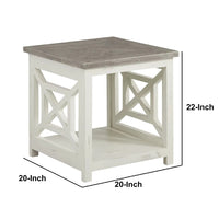 Pari Solid Wood Farmhouse End Table with X Shape Side Panels, White and Brown - UPT-262892