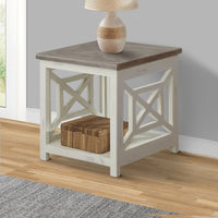 Solid Wood Farmhouse End Table with X Shape Side Panels, White and Brown - UPT-262892