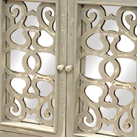 Storage Console with 2 Doors and Scrolled Mirror Trim, Antique White and Silver - UPT-262893