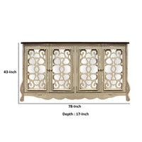 Storage Console with 4 Doors and Scrolled Mirror Trim, Antique White and Silver - UPT-262894