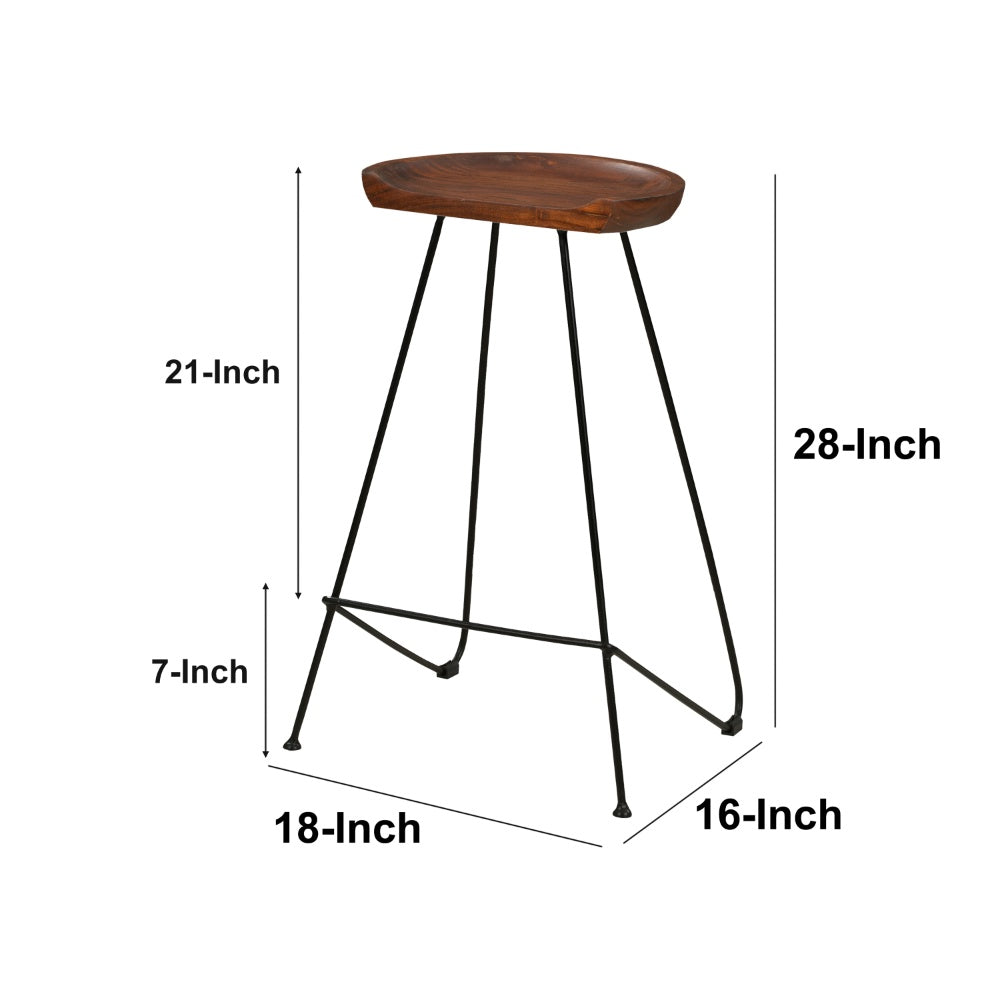 Counter Height Barstool with Wooden Seat and Tubular Metal Frame, Dark Brown and Black - UPT-263266