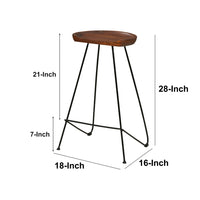 Counter Height Barstool with Wooden Seat and Tubular Metal Frame, Dark Brown and Black - UPT-263266