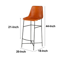 Bar Height Chair with Genuine Leather Upholstery, Tubular Frame, Tan Brown, Black - UPT-263267