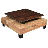 36 Inch Acacia Coffee Table, Handcrafted Modern Industrial Design, Two Tone Light And Dark Brown