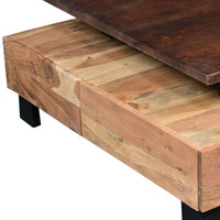 36 Inch Acacia Coffee Table, Handcrafted Modern Industrial Design, Two Tone Light And Dark Brown