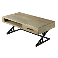 40 Inch Industrial Mango Wood Coffee Table, 1 Drawer, Iron Frame, Light Brown and Black - UPT-263762