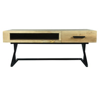 40 Inch Industrial Mango Wood Coffee Table, 1 Drawer, Iron Frame, Light Brown and Black - UPT-263762