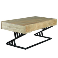 40 Inch Industrial Mango Wood Coffee Table, 1 Drawer, Iron Frame, Light Brown and Black - UPT-263762