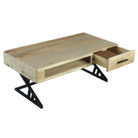 40 Inch Industrial Mango Wood Coffee Table, 1 Drawer, Iron Frame, Light Brown and Black - UPT-263762