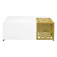 48 Inch Rectangular Modern Coffee Table with Geometric Cut Out Design, White and Brass - UPT-263766