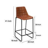 29 Inch Bar Height Chair, Square Tufted Genuine Leather Seat, Metal Frame, Tan Brown, Black - UPT-263781