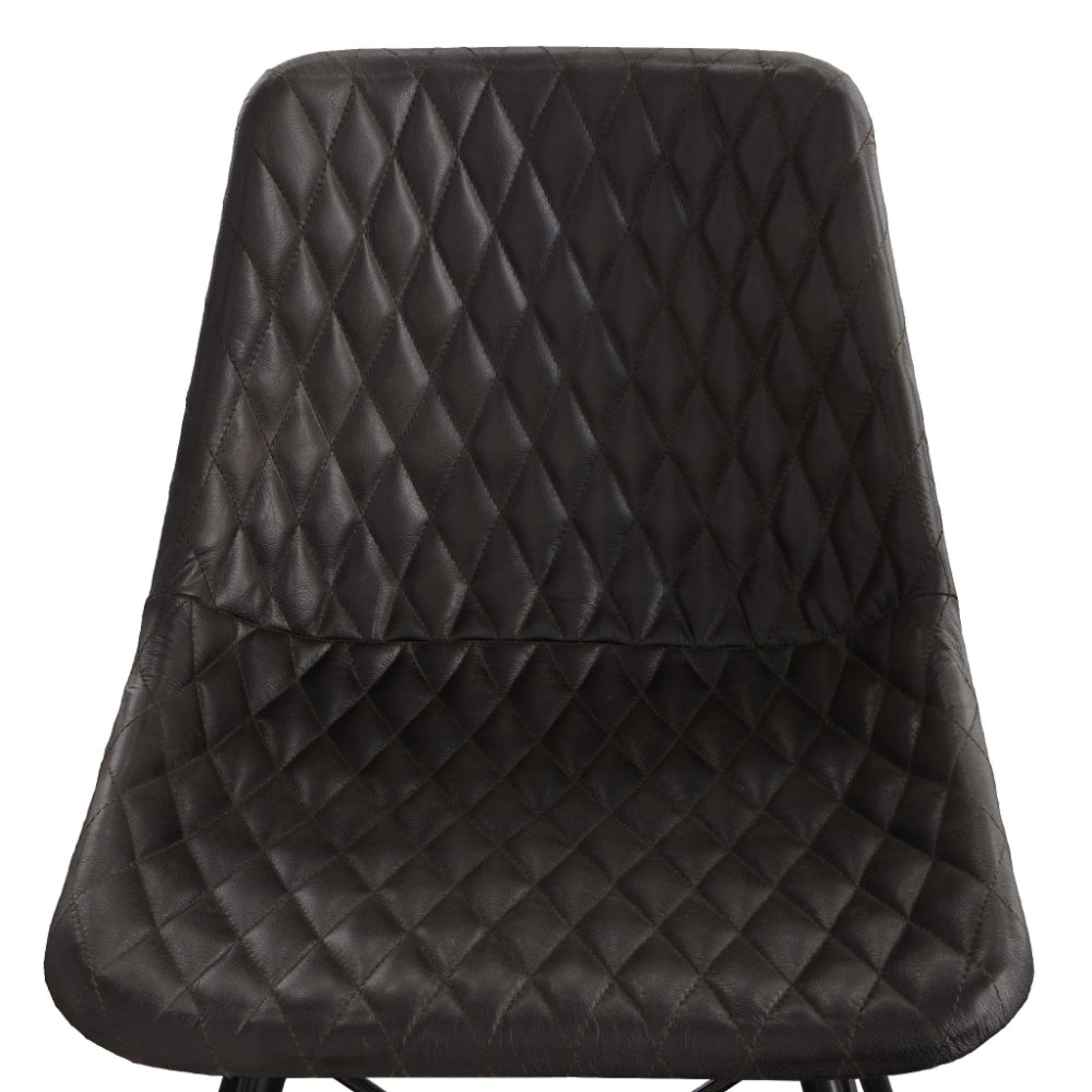 20 Inch Genuine Leather Accent Chair, Diamond Stitched, Metal Frame, Black - UPT-263782