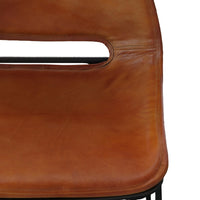 29 Inch Bar Height Chair, Curved Seat, Genuine Leather, Metal Frame, Tan Brown, Black - UPT-263784