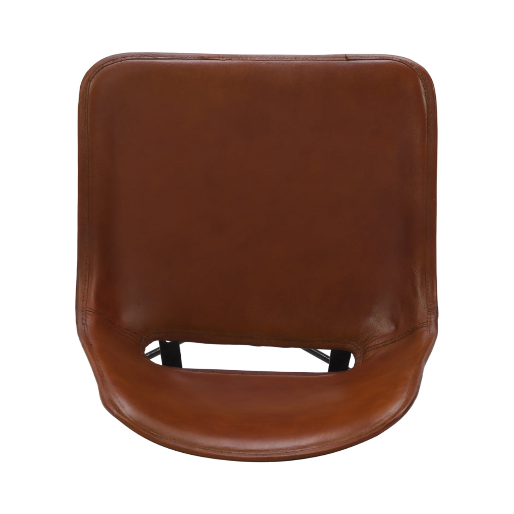 29 Inch Bar Height Chair, Curved Seat, Genuine Leather, Metal Frame, Tan Brown, Black - UPT-263784