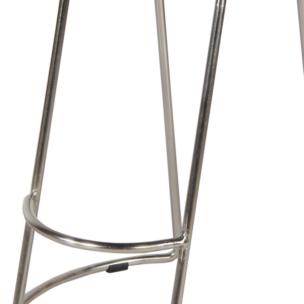 Ela 24 Inch Counter Height Stool with Mango Wood Saddle Seat, Iron Frame, Brown and Silver - UPT-263790