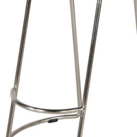 Ela 30 Inch Bar Stool with Mango Wood Saddle Seat, Iron Frame, Brown and Silver - UPT-263791