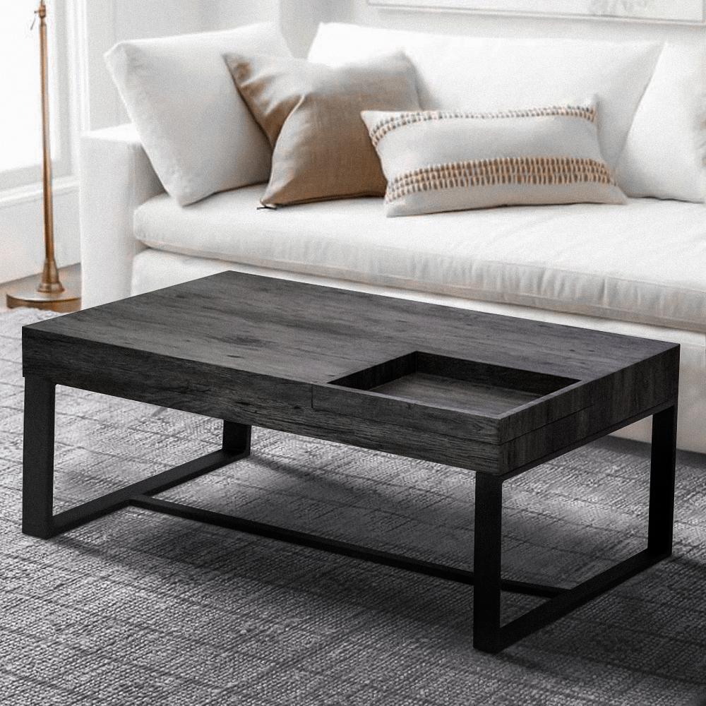 Rectangular Wooden Coffee Table with Hidden Storage and Metal Sled Base Gray and Black UPT 266261