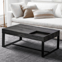 Rectangular Wooden Coffee Table with Hidden Storage and Metal Sled Base, Gray and Black - UPT-266261