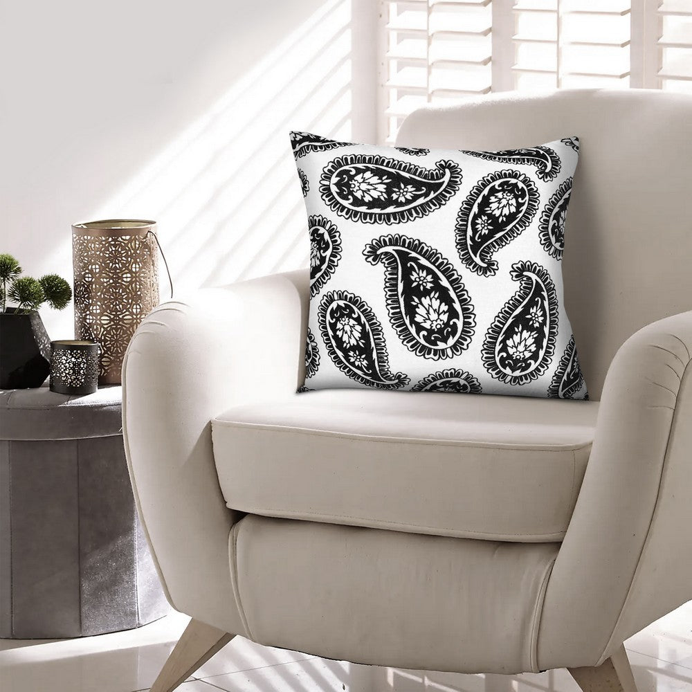 The Urban Port 20 x 20 Square Accent Throw Pillows Paisley Print Set of 2 Black White UPT 266360 Benzara