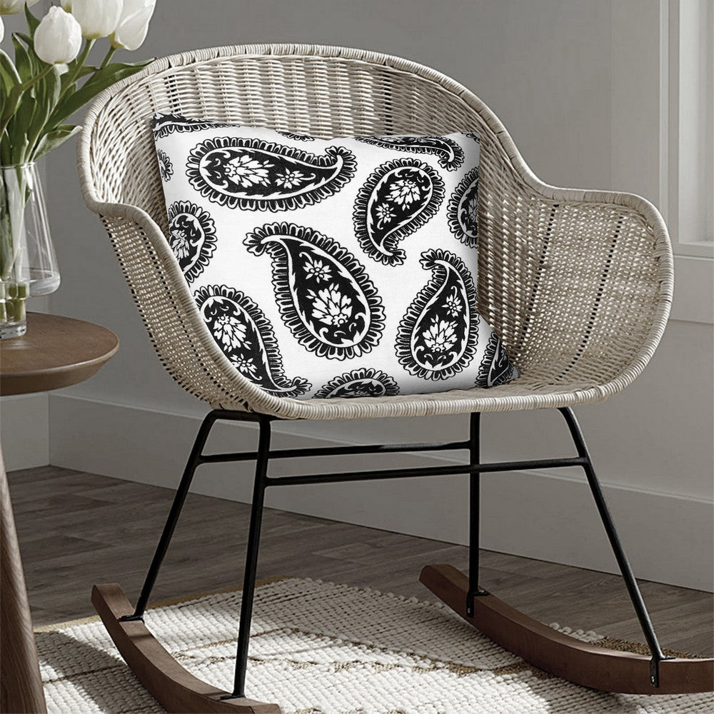 20 x 20 Square Accent Throw Pillows, Paisley Print, Set of 2, Black, White - UPT-266360